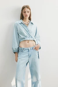 Denim Wrap Blouse