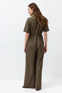MAMA Short-Sleeved Tie-Belt Jumpsuit
