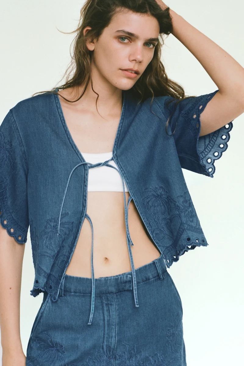 Denim Blouse with Embroidery