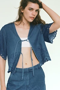 Denim Blouse with Embroidery