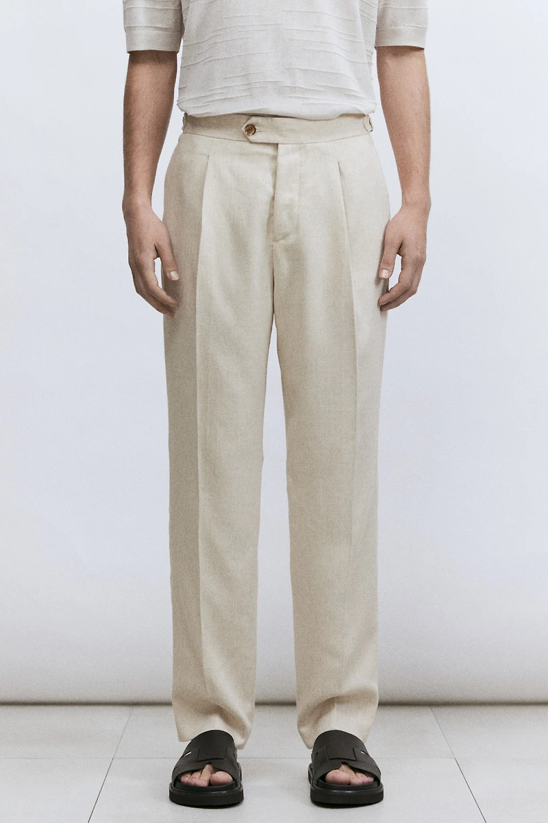 Pantalon d'habit coupe classique en lin mélangé
