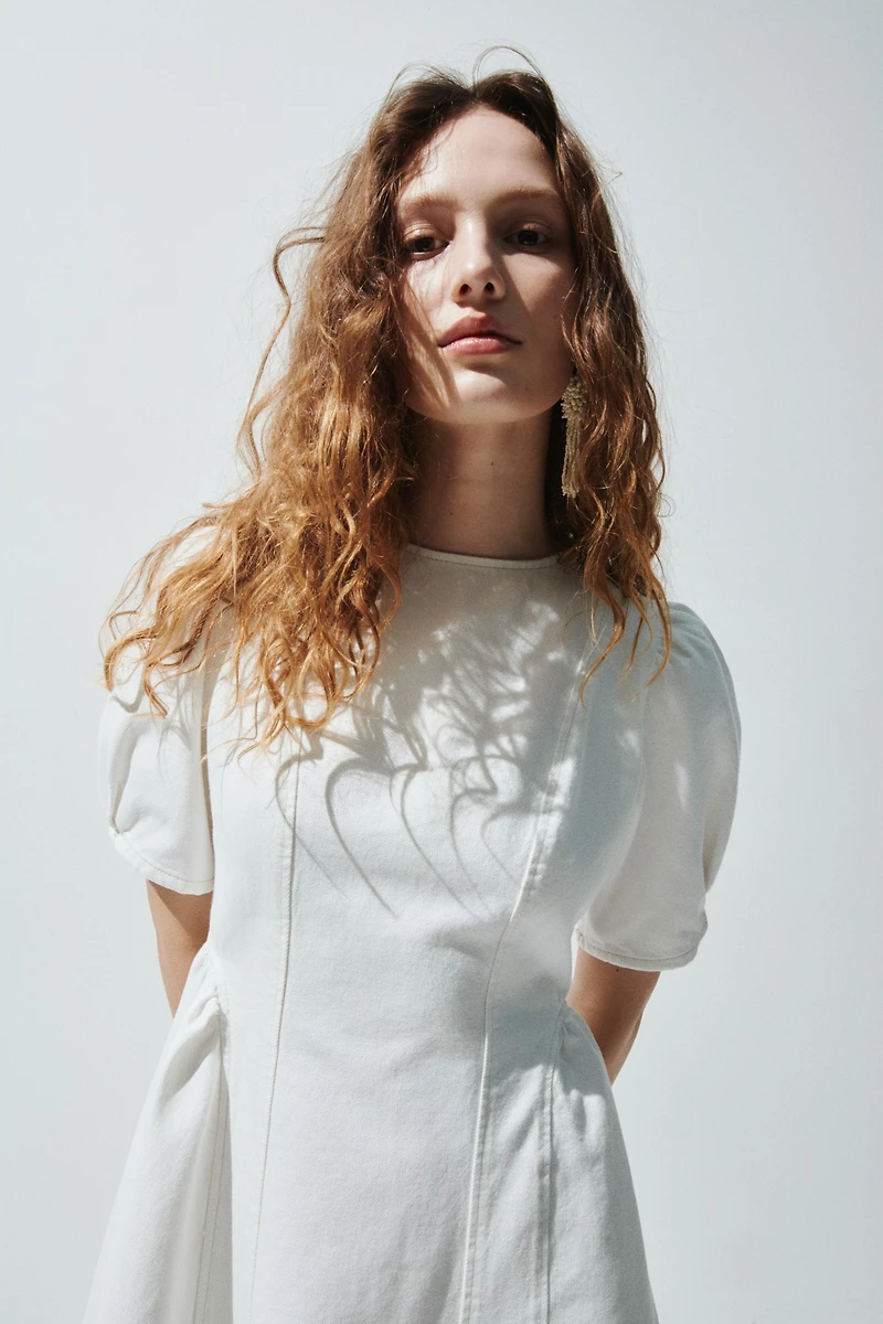 Flared-Skirt Denim Dress