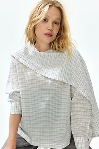 MAMA Cape-Detail Seersucker Blouse