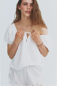 Puff-Sleeved Linen-Blend Blouse