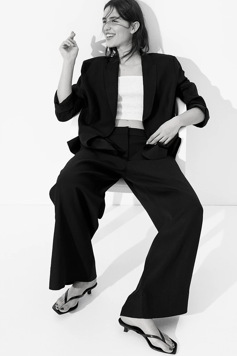 Wide-Leg Linen-Blend Pants