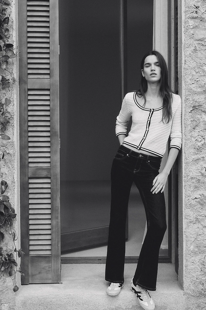 Textured-Knit Low-Cut Cardigan