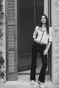 Textured-Knit Low-Cut Cardigan