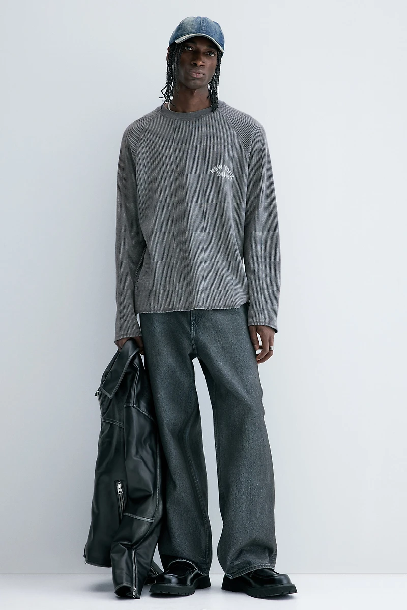 Regular-Fit Waffled Long-Sleeved Shirt