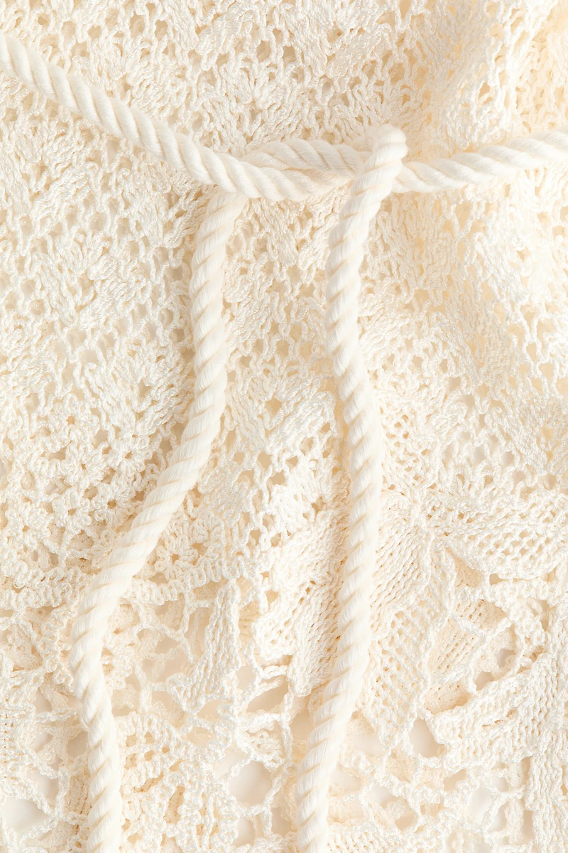 Crochet-Look Top with Tie Belt