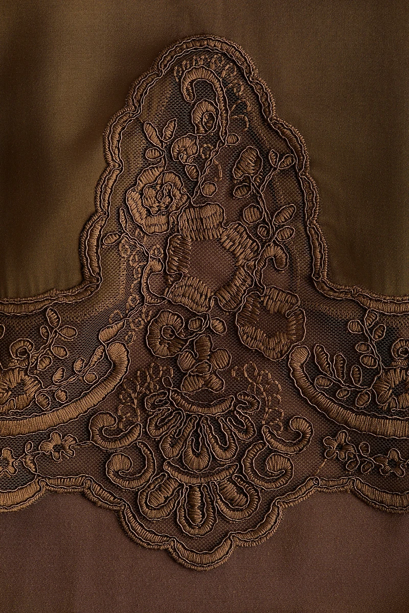 Lace-Trimmed Satin Skirt