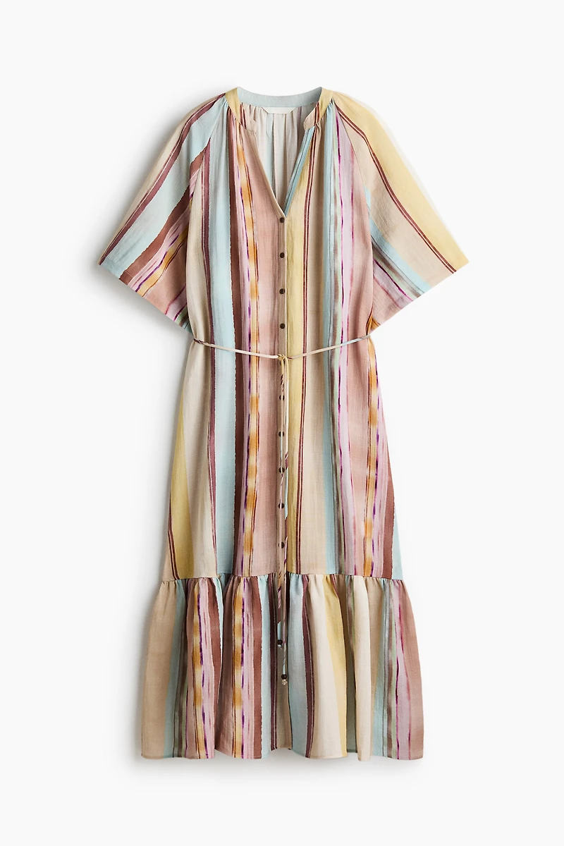 Short-Sleeved Tie-Belt Dress