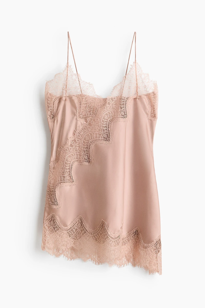 Lace-Trimmed Satin Camisole Top