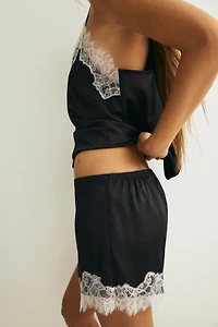 Lace-Trimmed Satin Pajamas