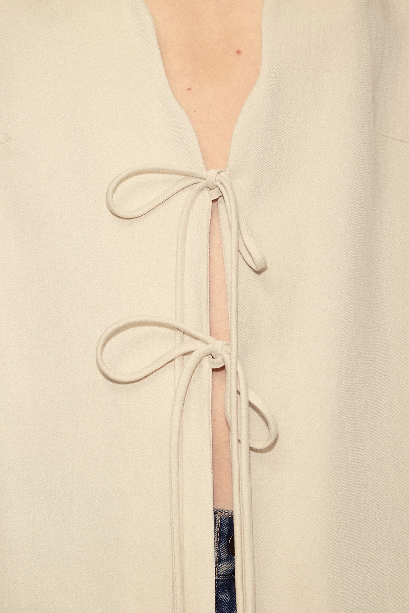 Linen-Blend Tie-Front Jacket