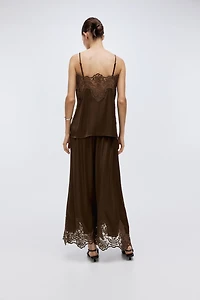 Lace-Trimmed Satin Skirt