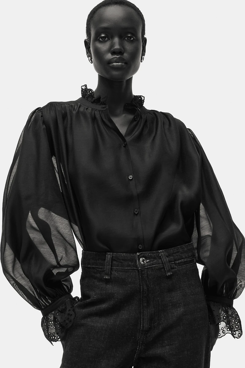 Blouse with Eyelet Embroidery