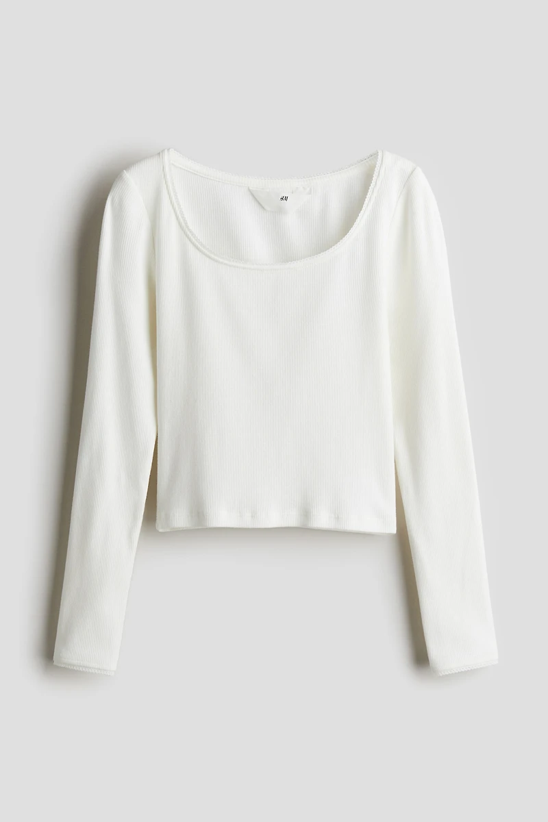 Picot-Trimmed Ribbed Top