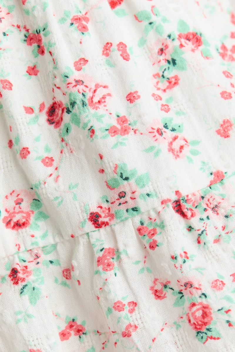 Puff-Sleeved Patterned Cotton Dress