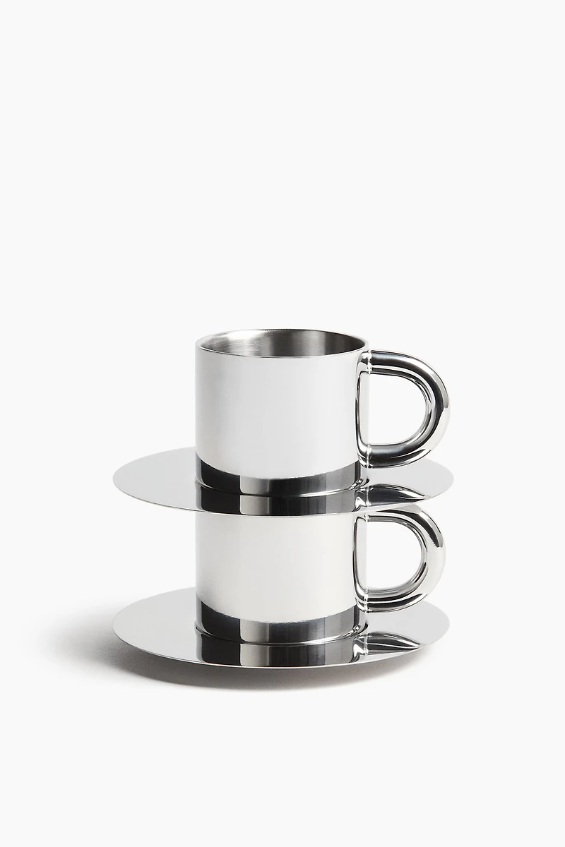 Stainless Steel Espresso Cup and Saucer