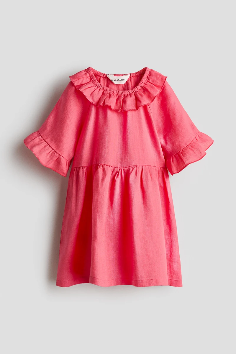 Linen Dress with Ruffle Collar