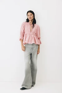 Lace-Trimmed Cotton Blouse