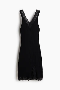Lace-Trimmed Rib-Knit Dress