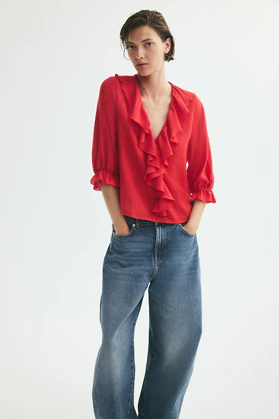 Flounced Cotton-Blend Blouse