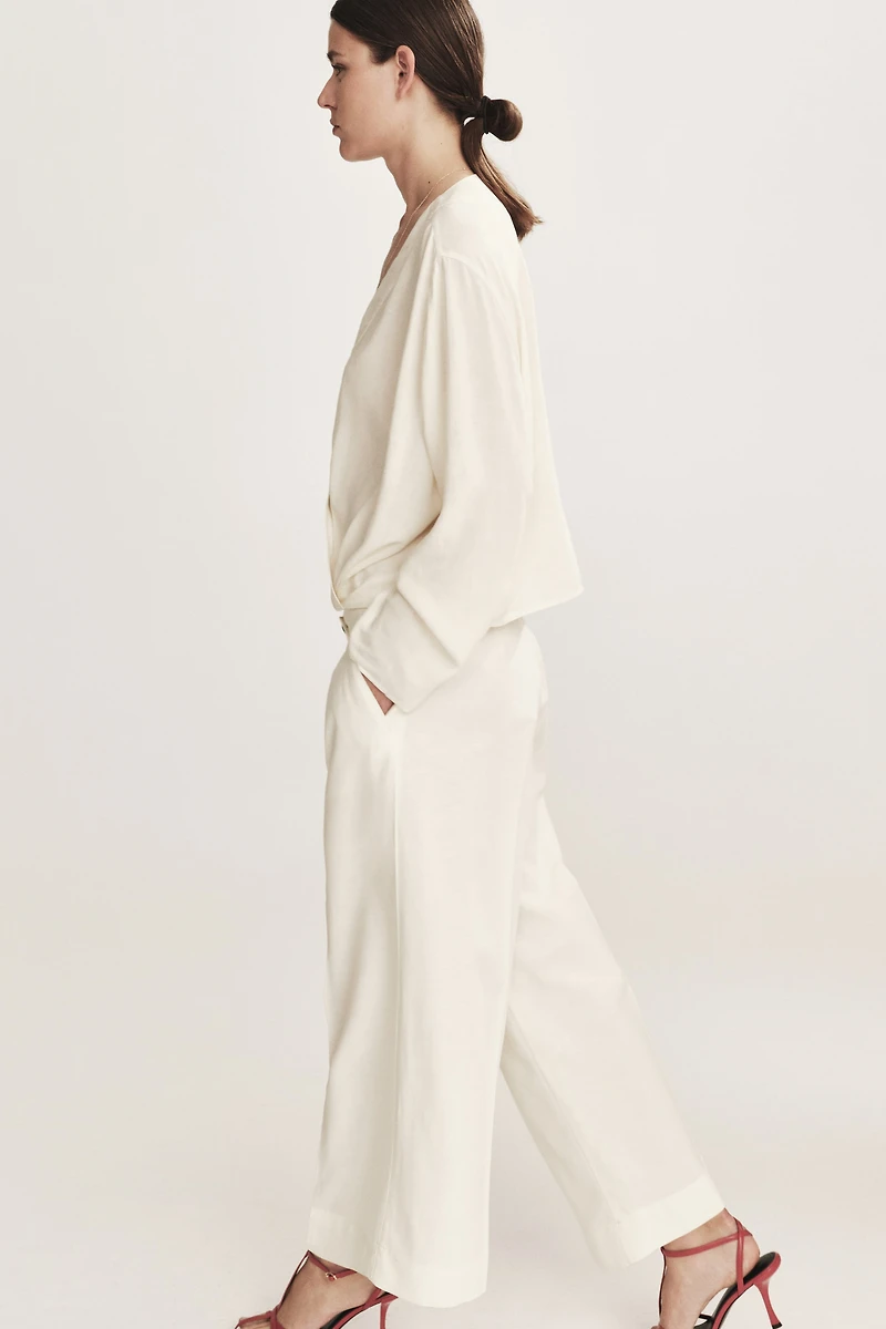 Ankle-Length Linen-Blend Pants