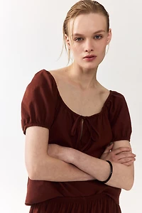 Puff-Sleeved Linen-Blend Blouse