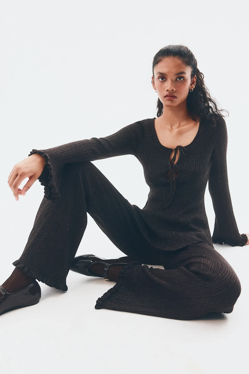 Shimmery Rib-Knit Pants