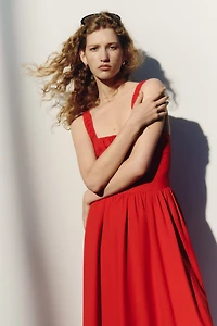 Ruched Linen-Blend Dress