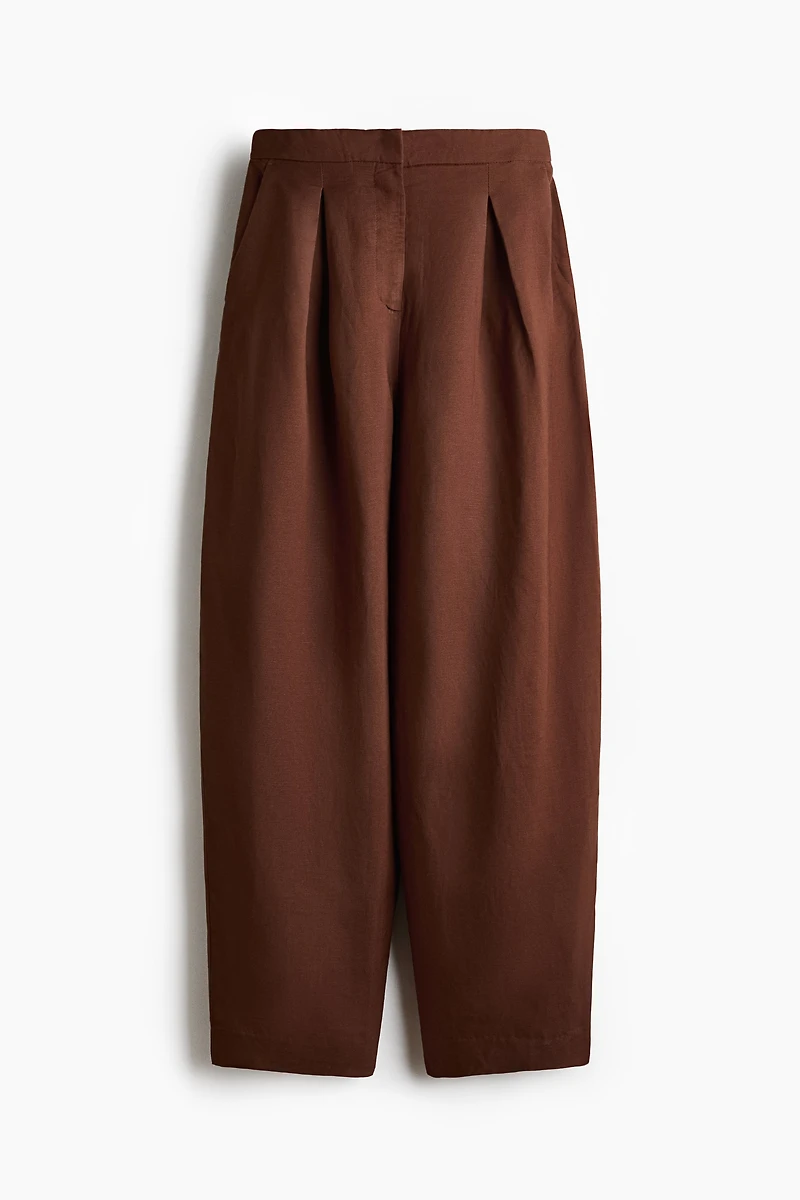 Linen-Blend Barrel-Leg Pants