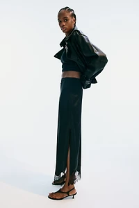 Lace-Trimmed Satin Skirt