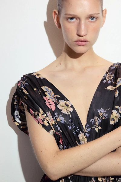 Draped Tie-Detail Dress