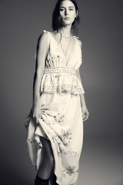 Robe en lin mélangé avec bretelles à nouer