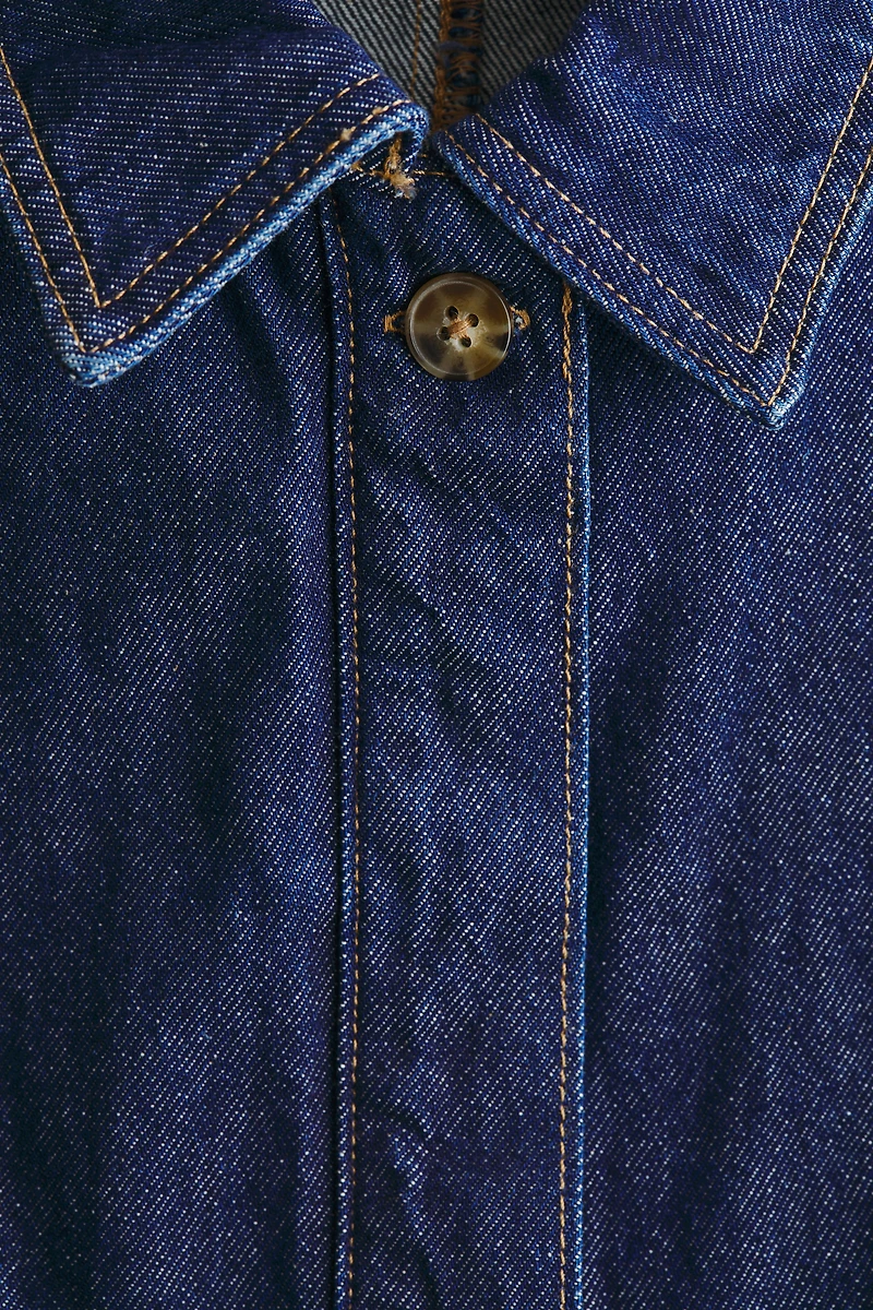 Defined-Waist Denim Shirt