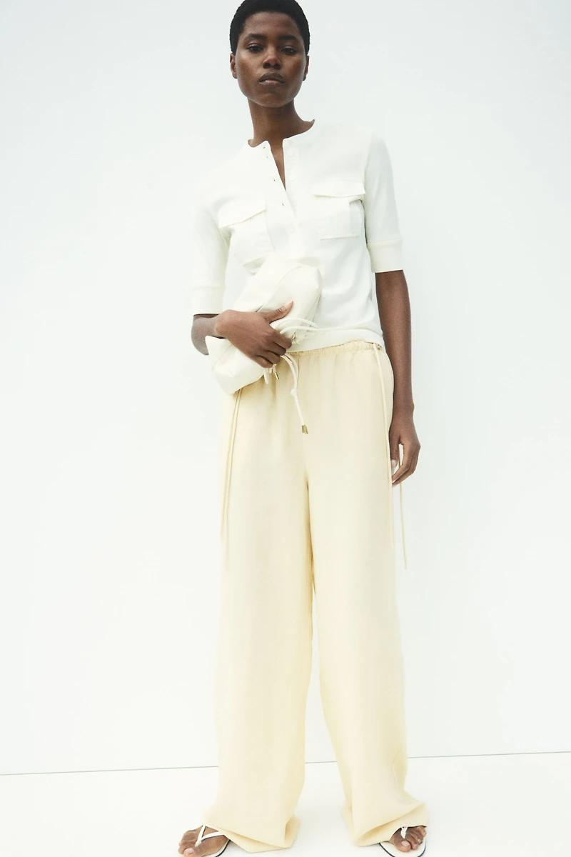Linen-Blend Drawstring Pants