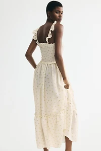 Ruffle-Trimmed Smocked-Bodice Dress