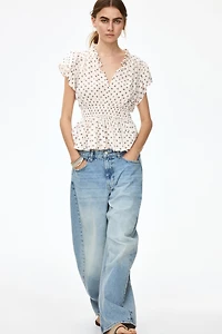 Flutter-Sleeved Peplum Blouse