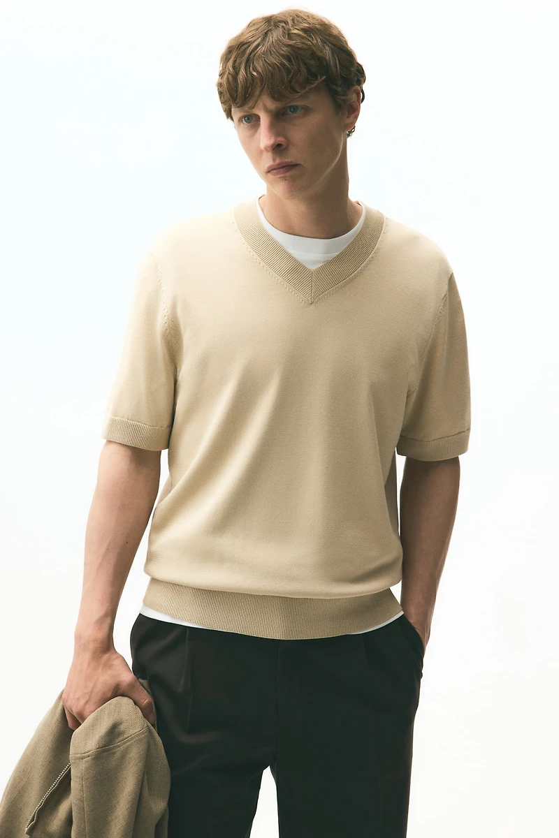 Regular-Fit Fine-Knit V-Neck T-Shirt