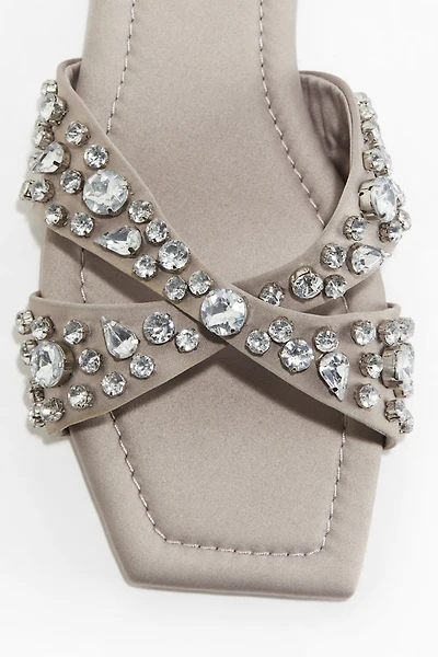 Rhinestone-Embellished Satin Sandals
