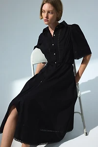 Cotton Shirt Dress with Pintucks