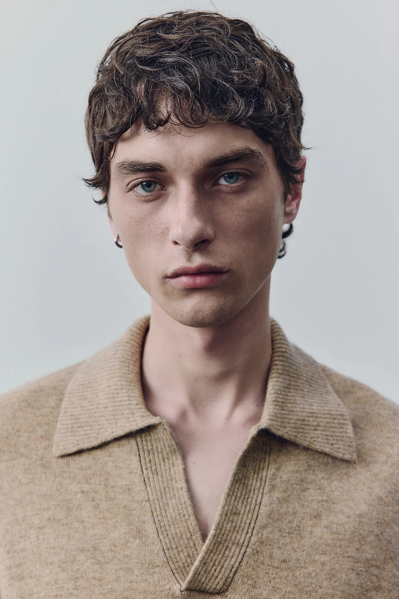 Chandail style polo en laine mélangée