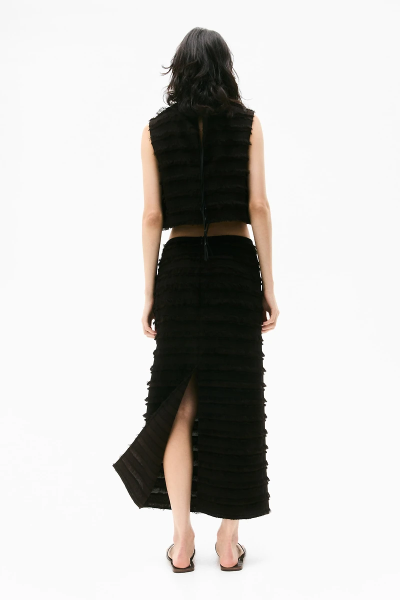 Fringe-Trimmed Midi Skirt