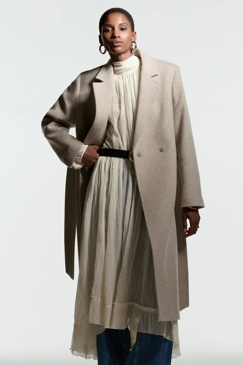 Manteau en laine mélangée avec ceinture à nouer