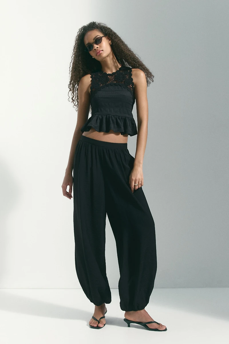 Textured Top with Crochet-Look Section