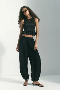 Textured Top with Crochet-Look Section