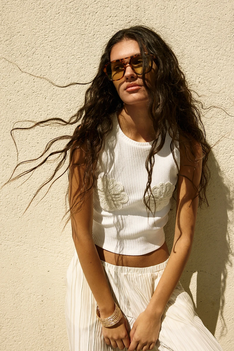 Appliquéd Cropped Tank Top