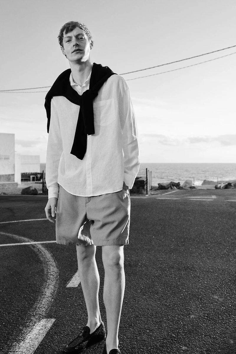 Regular Fit Linen-Blend Shorts