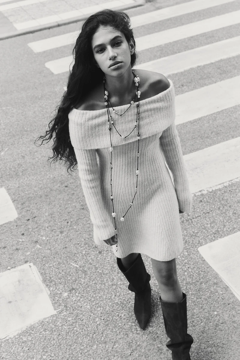 Rib-Knit Off-the-Shoulder Dress